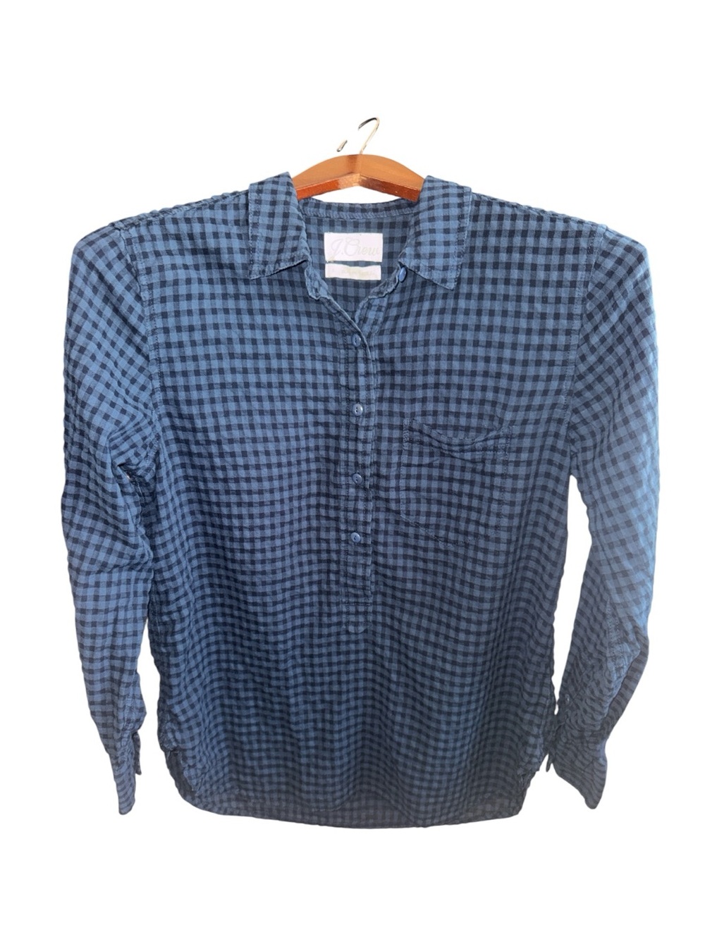 J.Crew Women’s Size 2 Blue Checkered Long-Sleeve Button-Up Shirt Casual Top